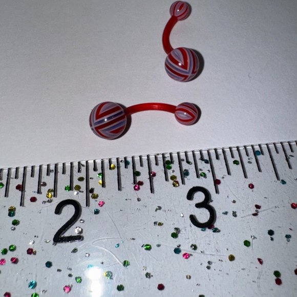 14 Gauge Red, White, and Purple Flag Design Belly Ring - Picture 7 of 13